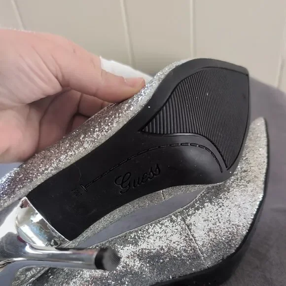 Guess Silver Metallic Glitter Pointed Toe High Heel Stilettos Women's shoe 8 - Picture 8 of 10
